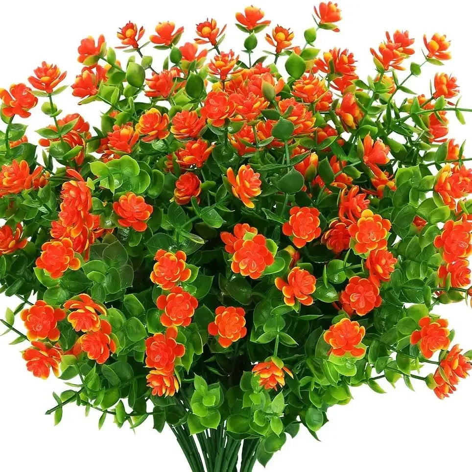 4 Bündel Künstliche Pflanzen – UV-beständige Kunststoffbüsche & Blumen für Zuhause, Bauernhaus, Hochzeit, Garten & Veranda Kaufschwan® Orange 4 Stück