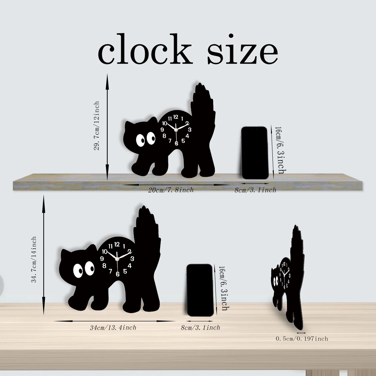 Niedliche Schwarze Katze Holz Wanduhr – Leise Quarz Deko Uhr Kaufschwan®