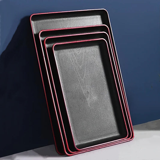 Rechteckiges Kunststoff-Tablett mit Schwarzer Holzmaserung – Kreatives Aufbewahrungs-Tablett für Geschirr, Tassen, Frühstück & Küche