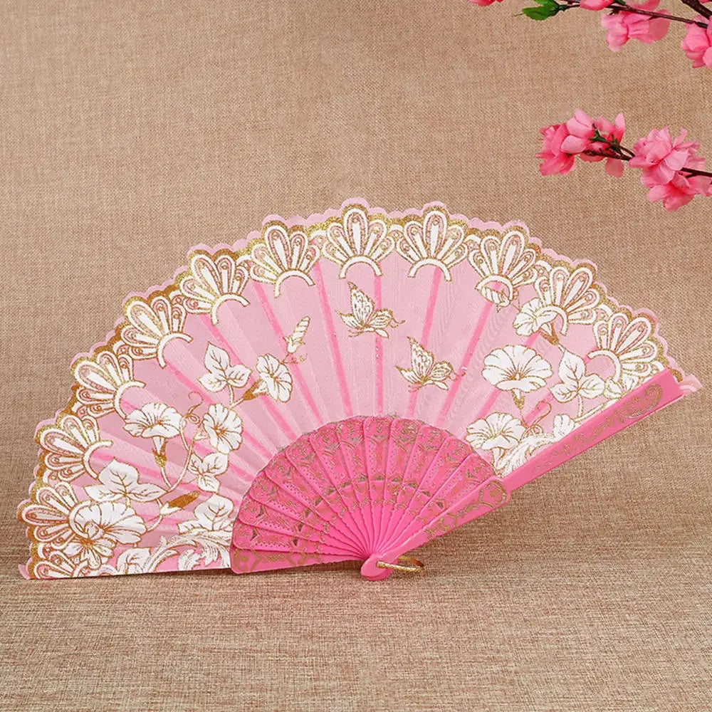 Retro Faltfächer | Kunststoff mit Goldpuder | Weißer Hochzeits- & Partyfächer im Chinesischen Stil Kaufschwan® Design 13