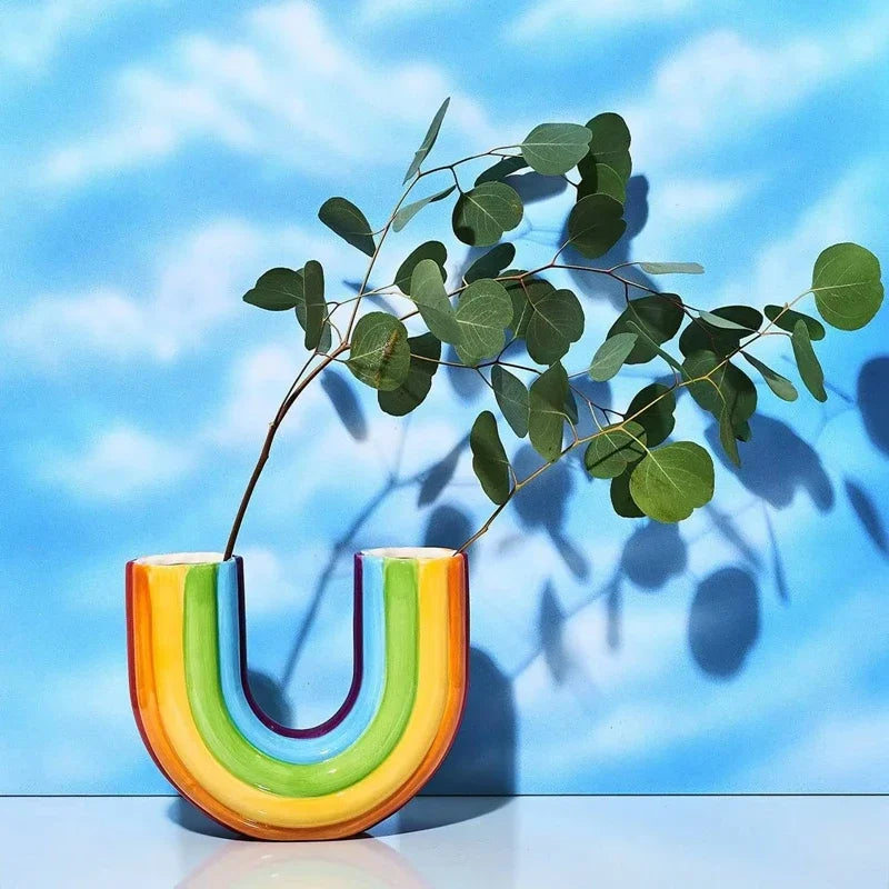 Kreative Regenbogen U-Form Vase – Resin Vase für Trockenblumen | Moderne Schlichte Aesthetic Wohndeko Ornament Kaufschwan®