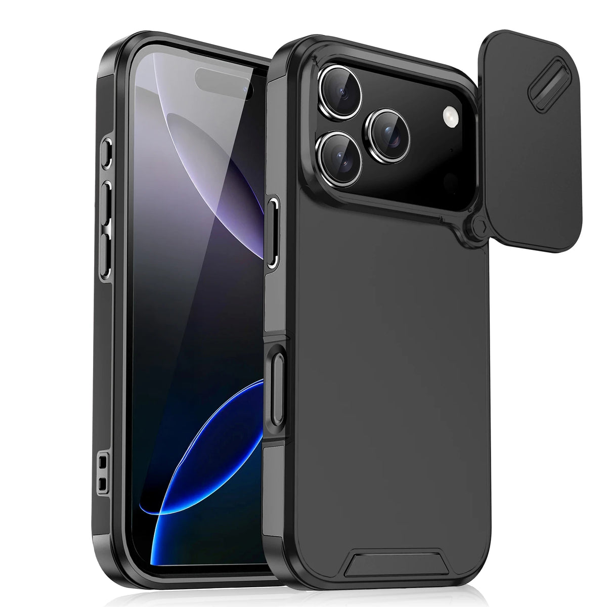 Matte Schlanke Schutzhülle für iPhone 18 Pro & iPhone 18 Pro Max – Fingerabdruckhemmend mit Verschiebbarem Staubschutz für die Kamera Kaufschwan® Schwarz iPhone 18 Pro