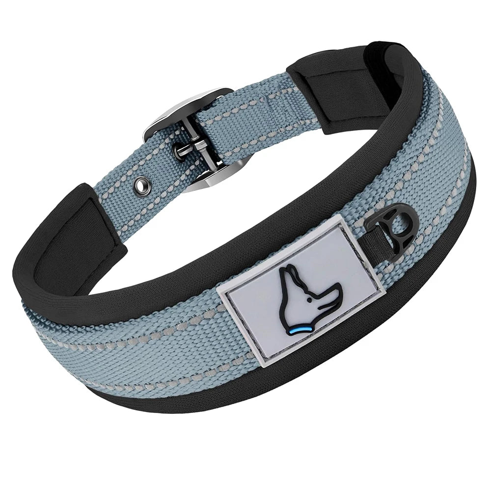 Reflektierendes Gepolstertes Hundehalsband Verstellbar Breit Nylon Neopren für Kleine Mittel Große Hunde Kaufschwan® Grau S