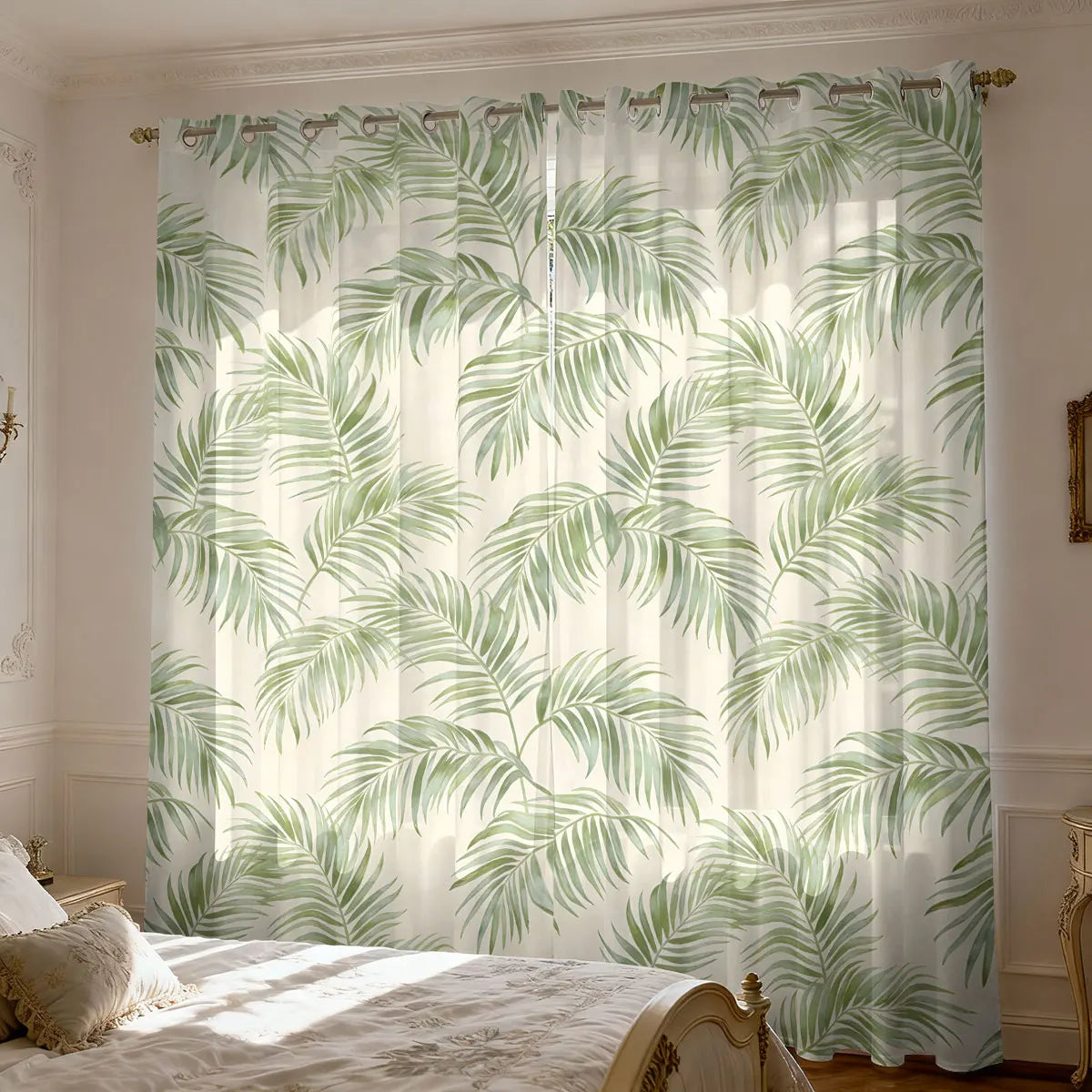 Blatt Pflanzen Print Vorhang 90g Isoliert Perforiert für Wohnzimmer Schlafzimmer 2 Stück/Set Kaufschwan® Design 3 264x242 cm Ösenverschluss