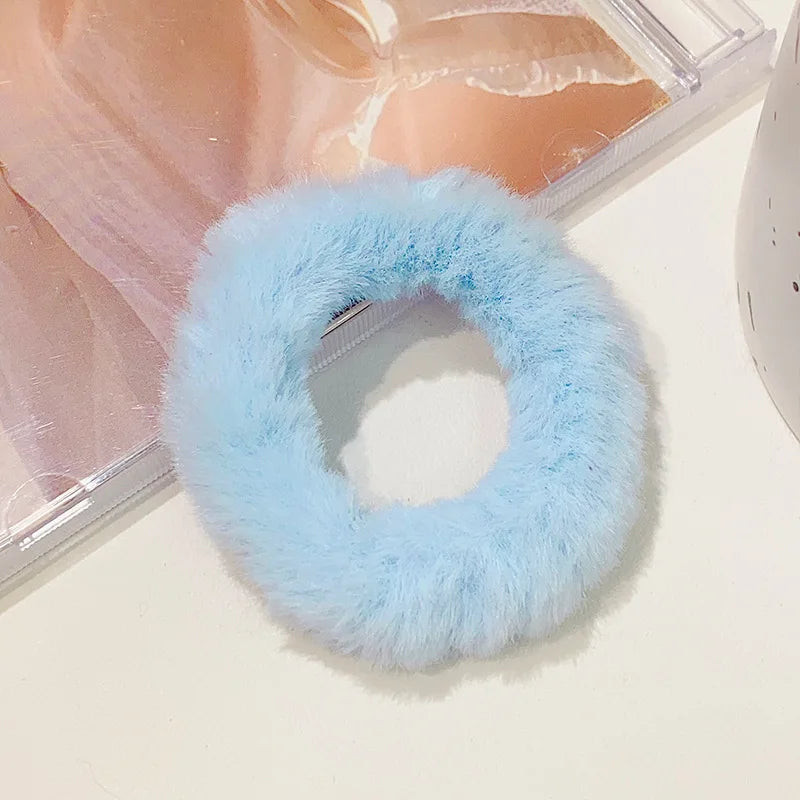 Bunte Flauschige Haargummis | Plüsch-Scrunchies für Damen & Mädchen | Weiche Elastische Pferdeschwanzhalter Kaufschwan® Blau 2