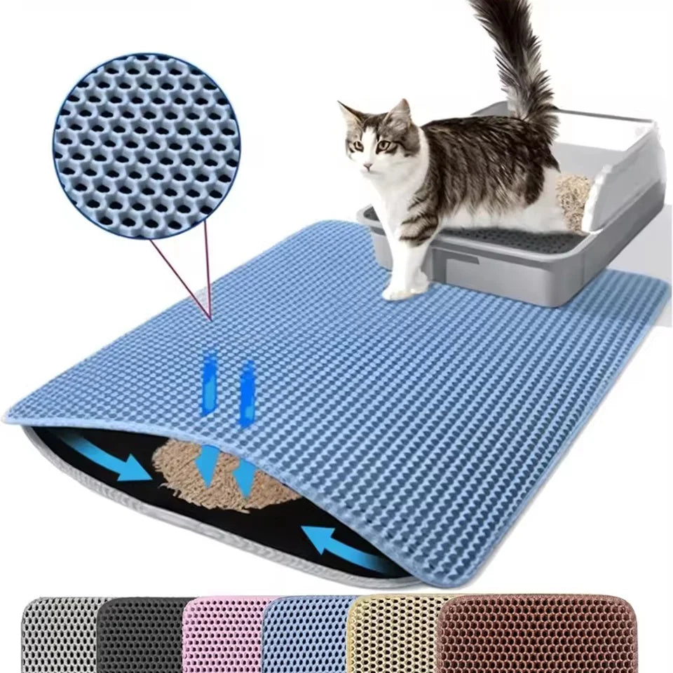 Wasserdichte Doppellagige Katzenstreumatte für Katze – Rutschhemmende Waschbare Matte für Katzentoilette Kaufschwan® Blau 30x30CM