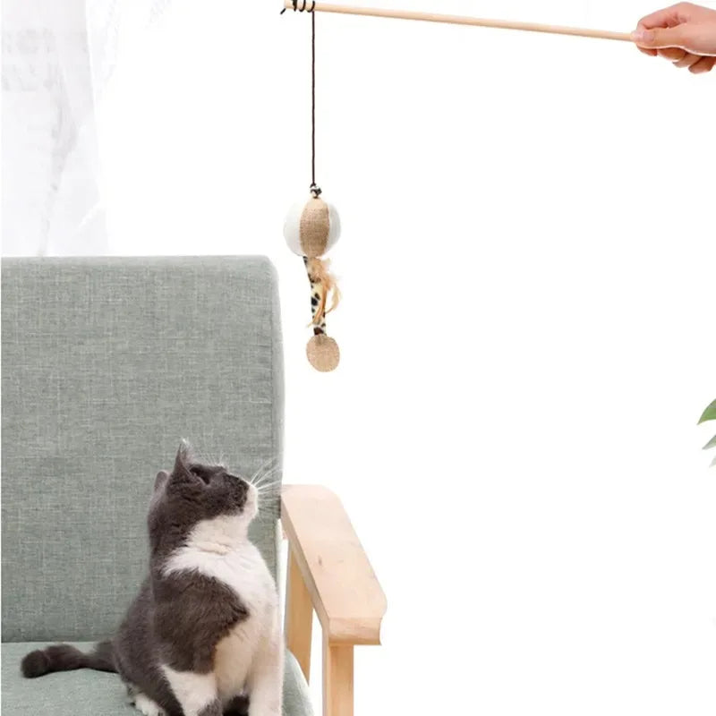Bunter Feder-Spielstab für Katze – Interaktives Katzenspielzeug mit Holzstab für Katze & Kätzchen Kaufschwan®