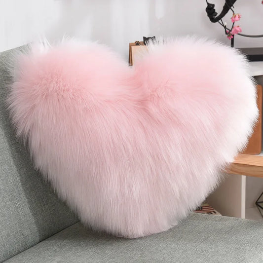 Leichtes Herzförmiges Flauschiges Sofa-Kissen | PP Baumwoll Plüschkissen | Lebendige Wohnzimmerdekoration Kaufschwan® Hellrosa 40x50cm