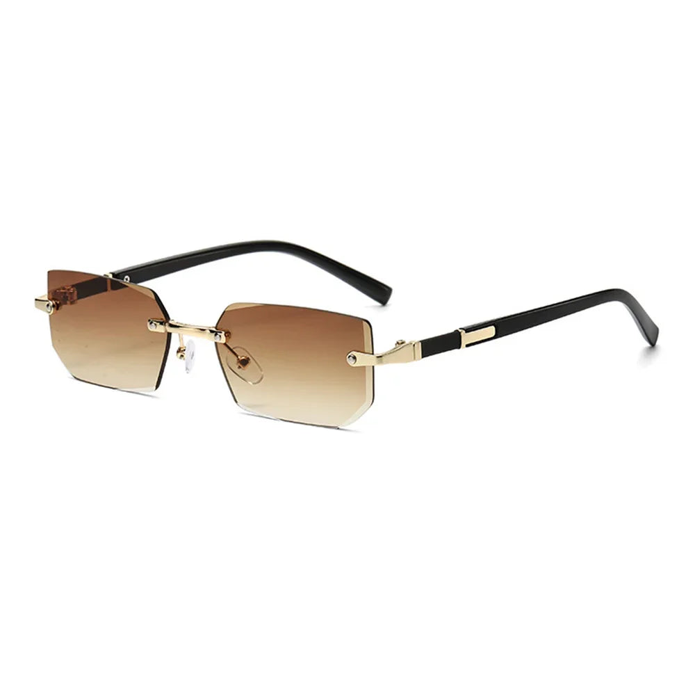 Trendige Randlose Rechteckige Sonnenbrille – Rahmenlose Retro-Sonnenbrille mit UV400-Schutz für Damen und Herren, ideal für Sommer und Reisen Kaufschwan® Braun