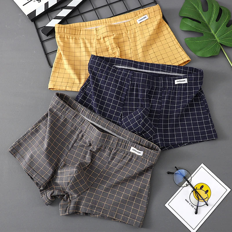3er-Pack Herren Boxershorts aus Baumwolle | Atmungsaktive Kariert Boxershorts | Bequeme Unterwäsche | Größen M–3XL Kaufschwan® Gelb Marine Dunkelgrau M