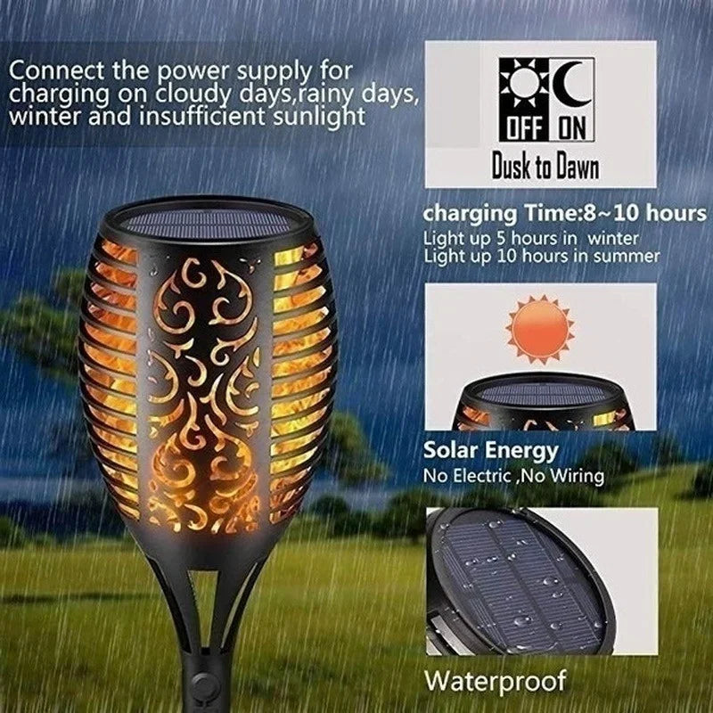 1/2/4/6/8/10 Stück Solar Flammen Fackellichter – Flackernde wasserdichte Gartenbeleuchtung für Rasen, Wege, Hof & Terrasse Kaufschwan®