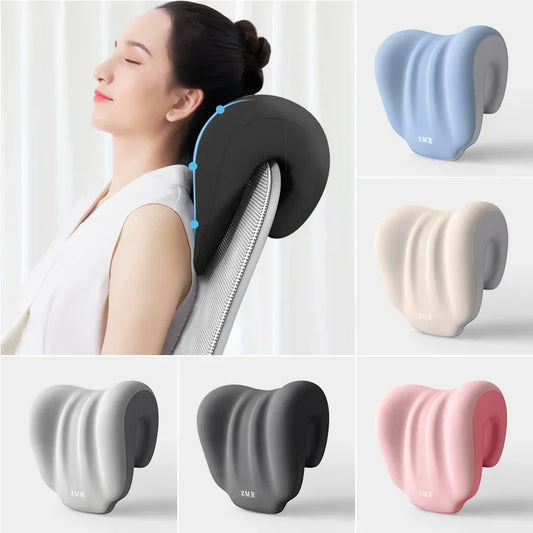 Ergonomisches Büro-Nackenkissen | Für Rückenlage & natürlichen Schlaf | Tragbares hellblaues Nackenstützkissen mit verstellbarem Gurt Kaufschwan®