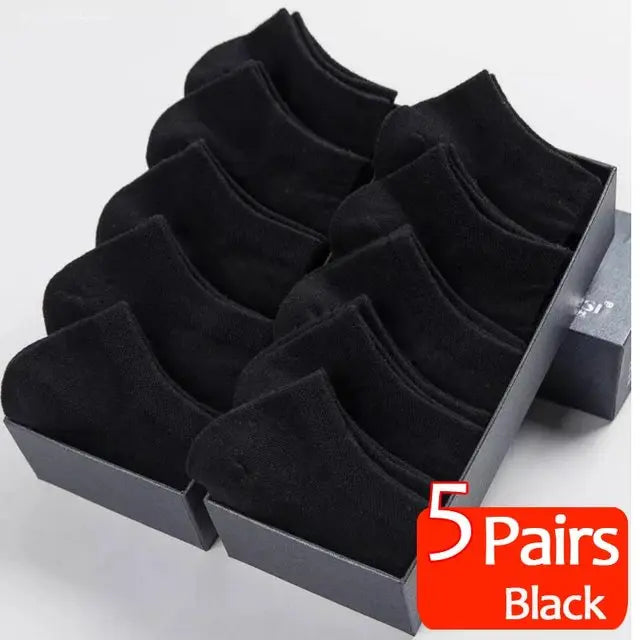 5 Paare Herren Schwarze Bootssocken | Einfarbig Atmungsaktiv Bequem Hochwertige Knöchelsocken Kaufschwan®