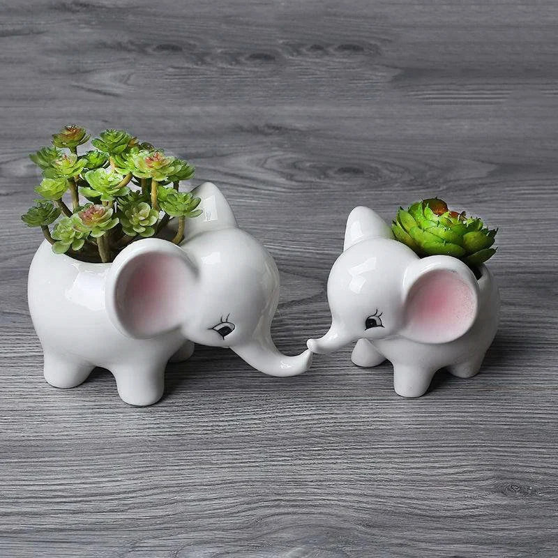 Kreativer Keramik Mini Blumentopf – Niedlicher Weißer Baby Elefant Sukkulenten Topf | Tisch Deko Ornament Kaufschwan®