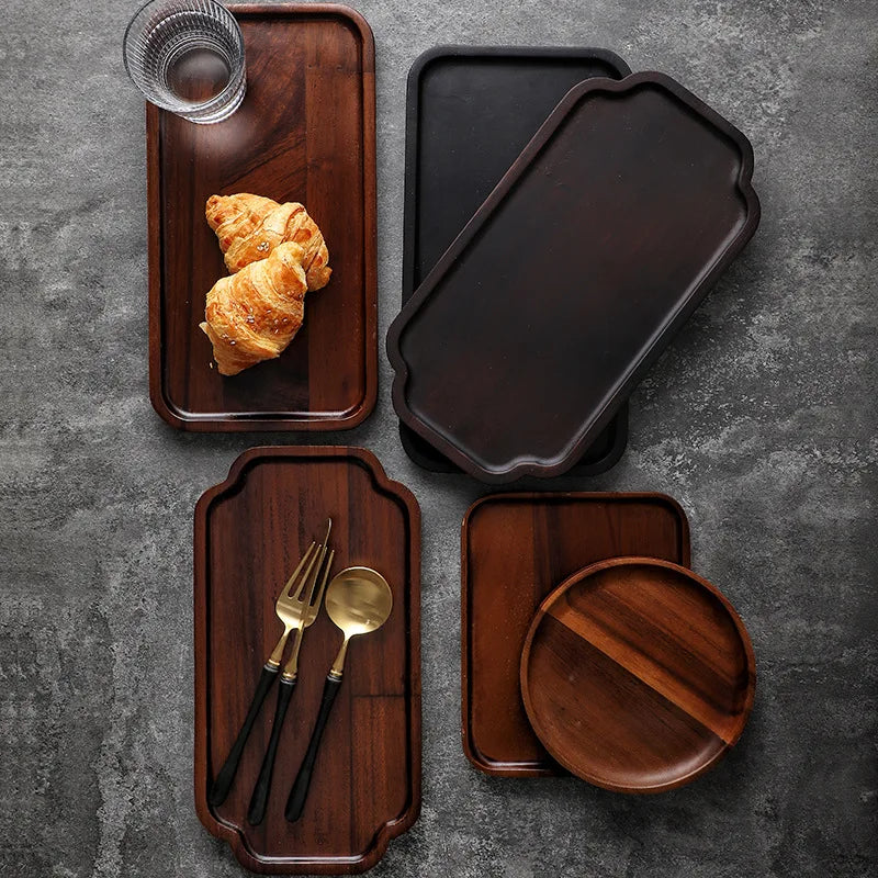 Schlichtes Rechteckiger Tee-Tablett aus Schwarznuss – Massives Holz Snack- & Obsttablett, Langlebiges Dekoratives Dessert-Tablett Kaufschwan®