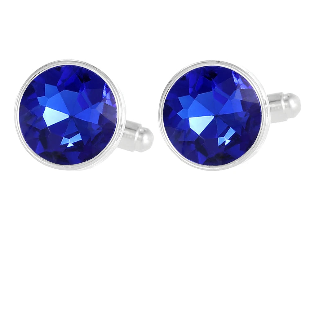 Herren Manschettenknöpfe mit Kristallstein – 18 Farben | Runde Elegante Ärmelknöpfe für Business, Hochzeit & Feier Kaufschwan® Königsblau