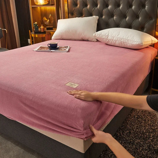 Weiches Plüsch Spannbettlaken – Warmes Coral Fleece Matratzenschoner | Winter Luxus Bettwäsche für Doppelbetten & Paare Kaufschwan® Rosa 90x200cm