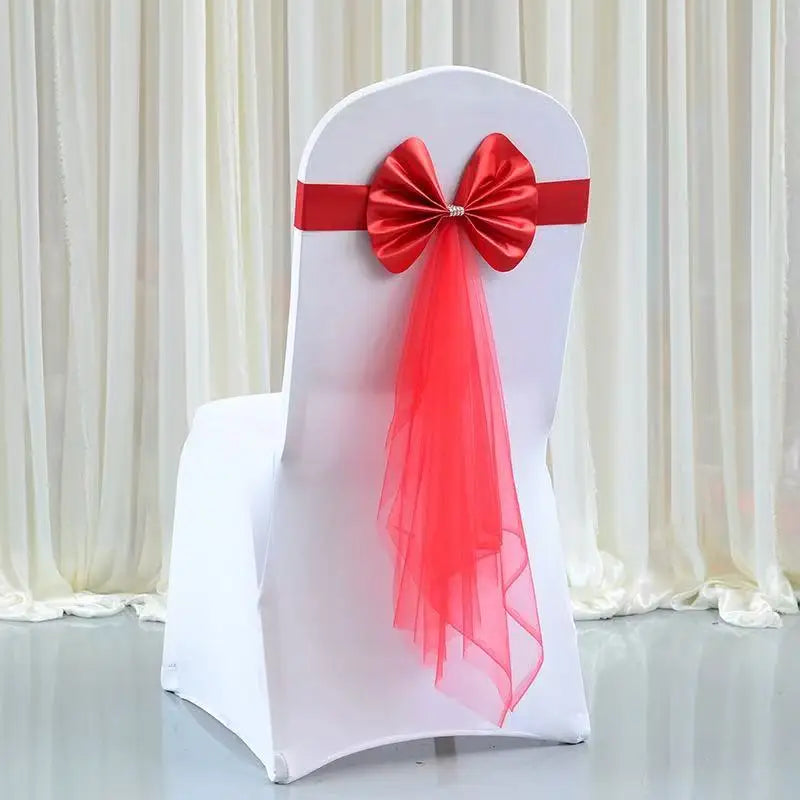 Stuhlschleife aus Stretch-Spandex mit Organza Schmetterlingsband – Elegante Stuhldekoration Kaufschwan® Rot