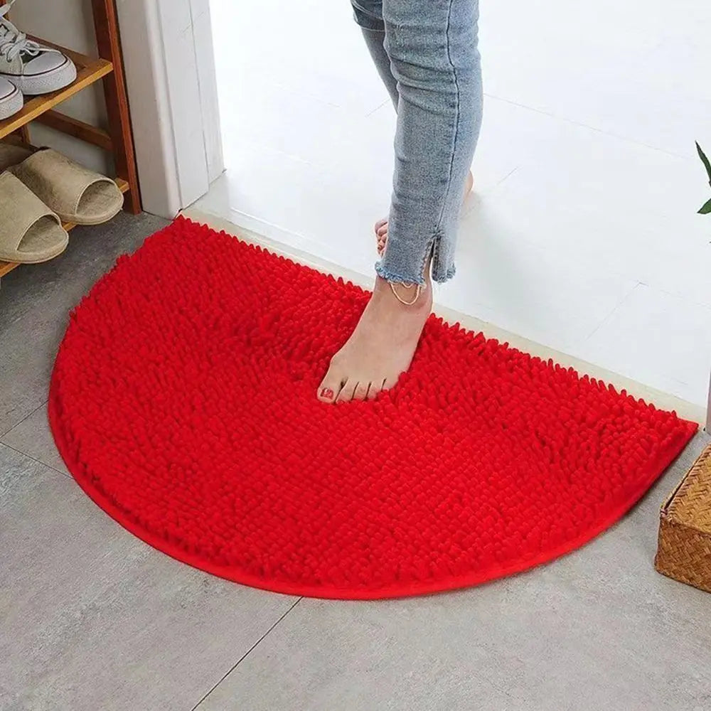 Halbrunde Chenille Badematte – Rutschfeste, Saugfähige Badematte für Dusche & Boden Kaufschwan® Rot 50x80cm