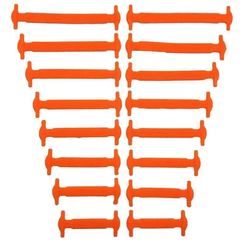 16 Stück Silikon Elastische Schnürsenkel – T-förmige No-Tie Laces | Unisex Mode Schuhbänder für Sneaker & Freizeitschuhe Kaufschwan® Orange-16-Stück