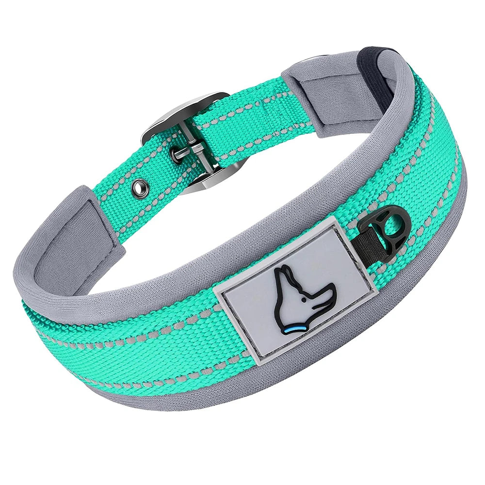 Reflektierendes Gepolstertes Hundehalsband Verstellbar Breit Nylon Neopren für Kleine Mittel Große Hunde Kaufschwan® Mint S