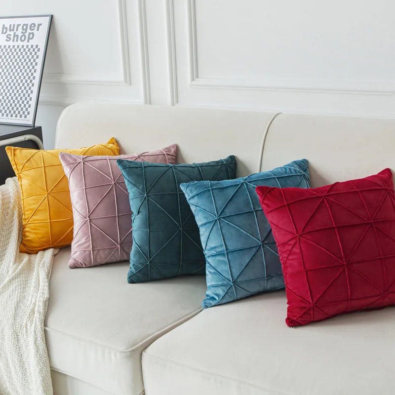 Samt Kissenbezüge | Kariertes Gitter Design | Dekorative Kissenhüllen in Weihnachtsrot für Sofa & Wohnkultur Kaufschwan®
