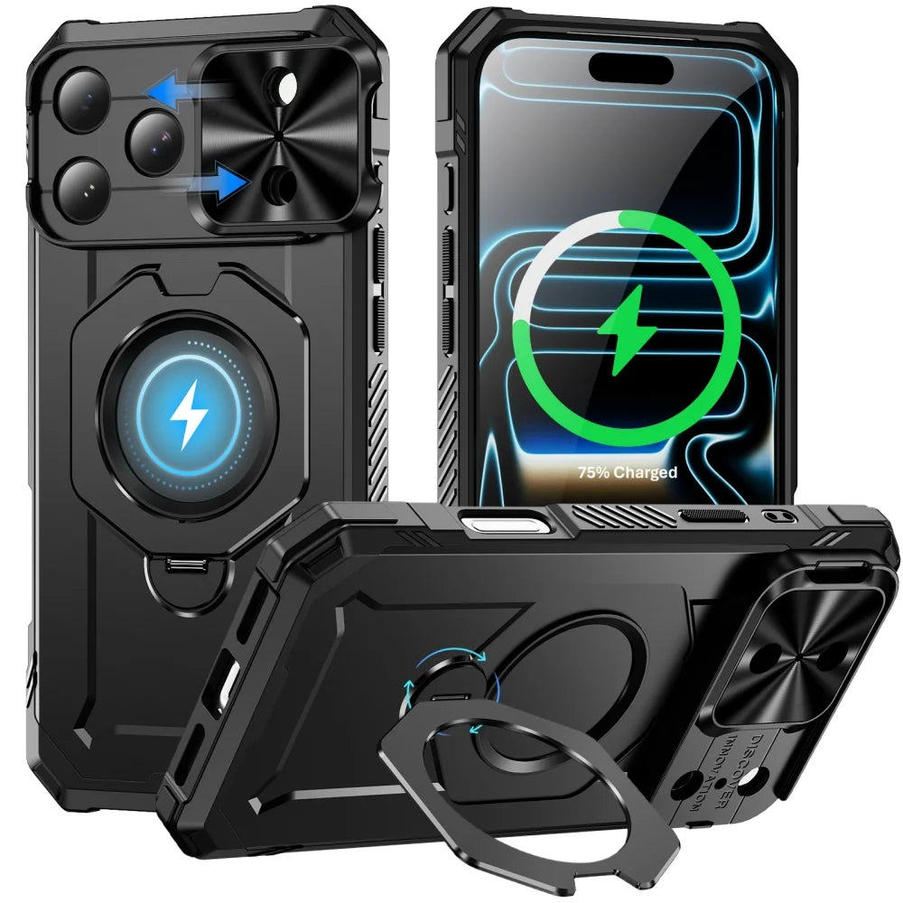 Hochwertige Mecha-Armor MagSafe-Hülle für iPhone 18 Pro & iPhone 18 Pro Max – Magnetischer Ständer mit Verschiebbarem Kameraschutz Kaufschwan®