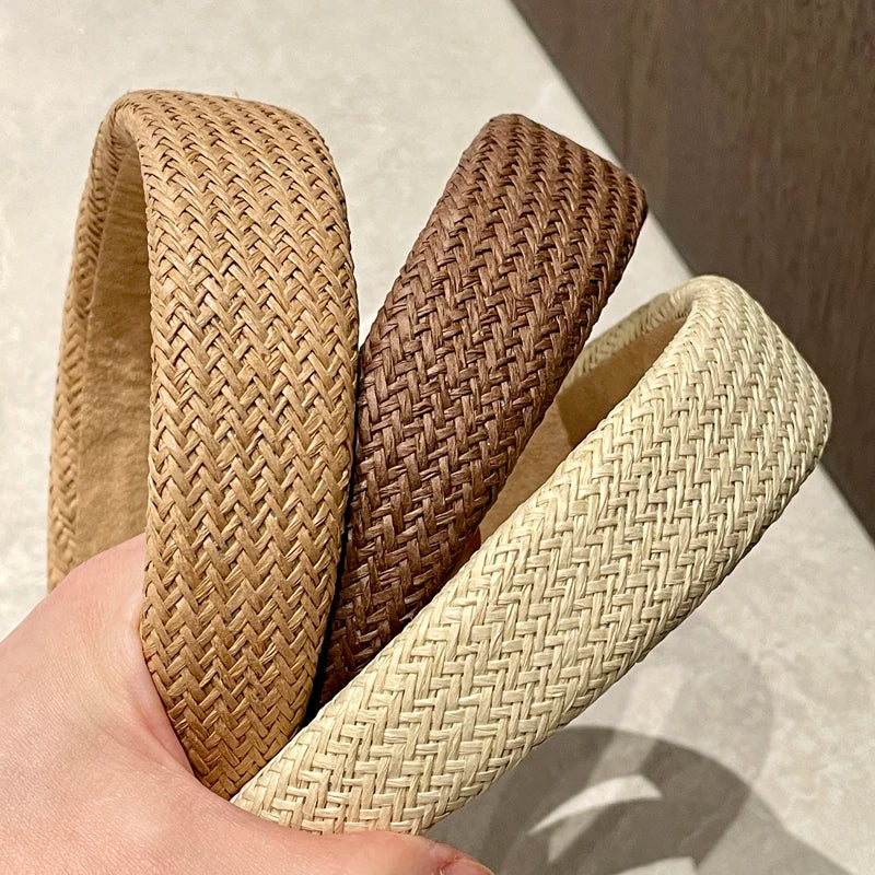 Breiter Haarreif aus Raffia-Gras – Gekreuztes Geflecht-Haarband für Damen | Schlichtes Sommer-Accessoire für Urlaub & Alltag Kaufschwan®