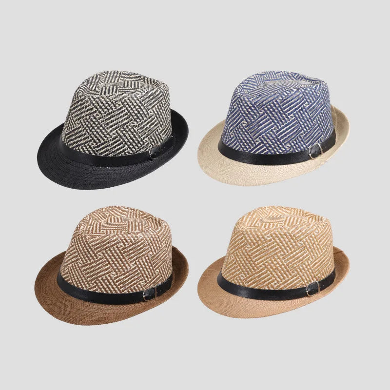 Retro Sonnenhut – Britischer Top Hat Stil, Geometrischer Strohhut mit Gürtel, Unisex Strand & Partner Fedoras Kaufschwan®