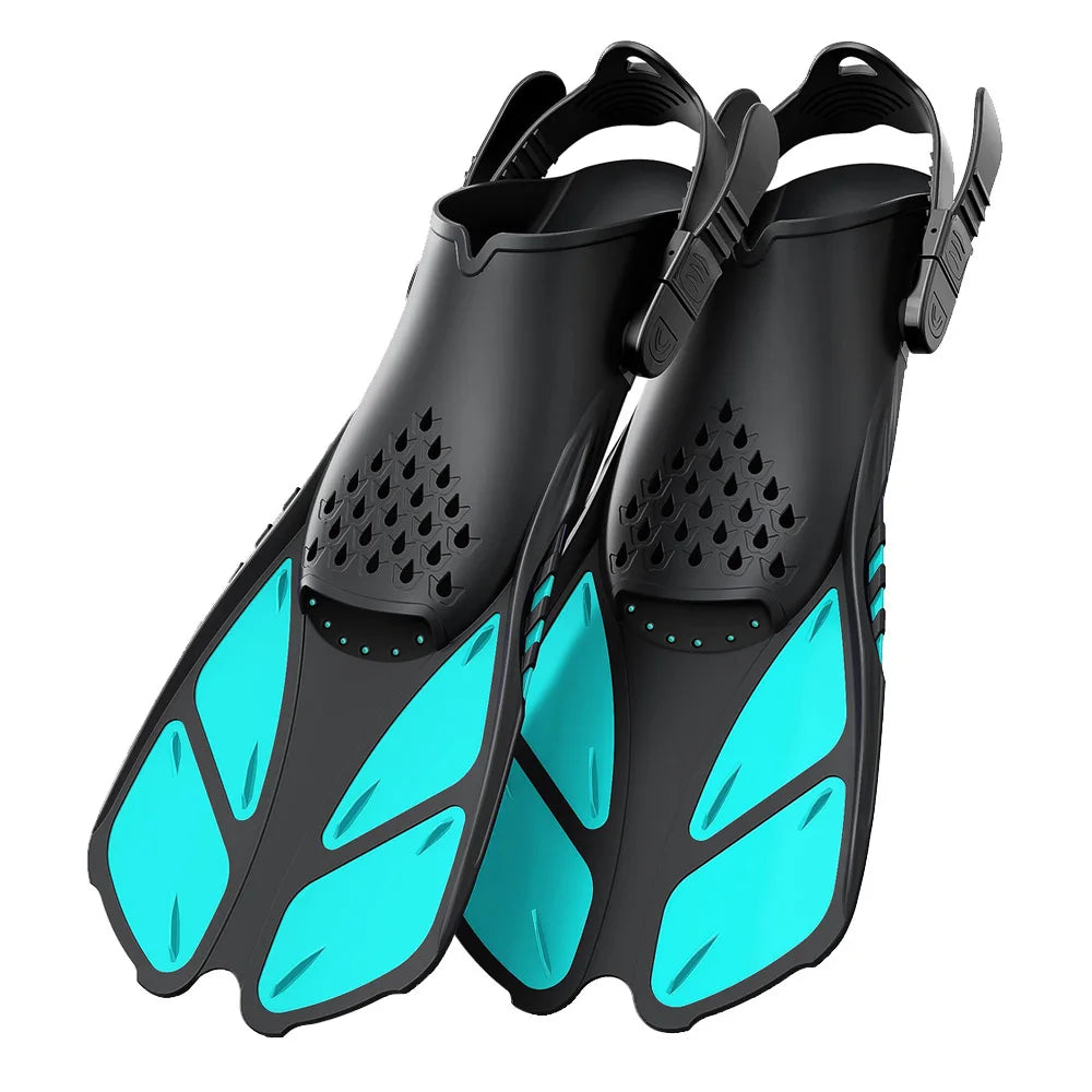 Schnorchelflossen mit verstellbaren Schnallen | Kurze Silikon Schwimmflossen | Offene Ferse Tauchschuhe für Erwachsene Herren & Damen Kaufschwan®