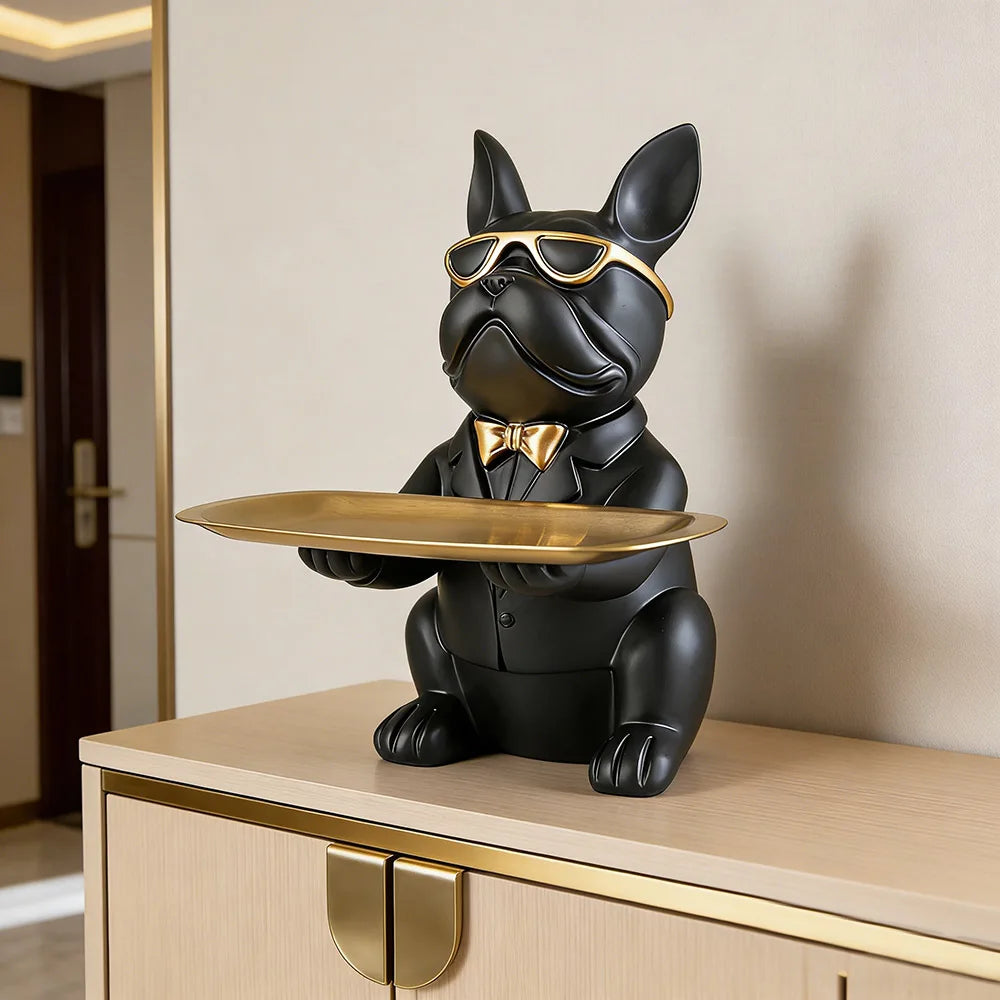 Kreative Bulldoggen-Tablett Statue – Tierische Dekoration mit Ablage für Wohnzimmer, Schlafzimmer und Geschenkidee Kaufschwan®