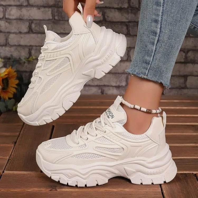 Neue Damen Plateau-Sneaker – Runde Zehenform, Mesh Tennisschuhe | Herbstmode Atmungsaktive & Bequeme Sportschuhe Kaufschwan®