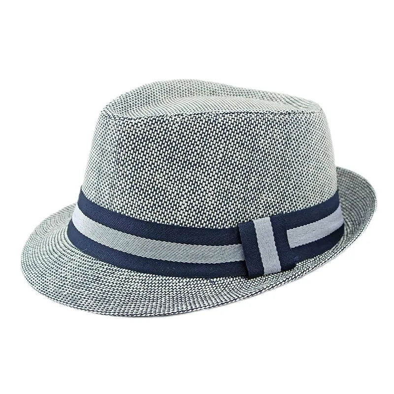 Retro Sonnenhut – Britischer Top Hat Stil, Geometrischer Strohhut mit Gürtel, Unisex Strand & Partner Fedoras