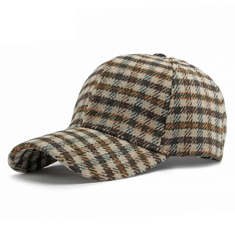 Elegante Plaid Fleece Baseballkappe | Dicke Warme Freizeitkappe | Britisches Retro Zwei-Ton-Design für Damen & Herren | Perfekt für Alltag & Feiertags-Outfits Kaufschwan® Khaki Adjustable