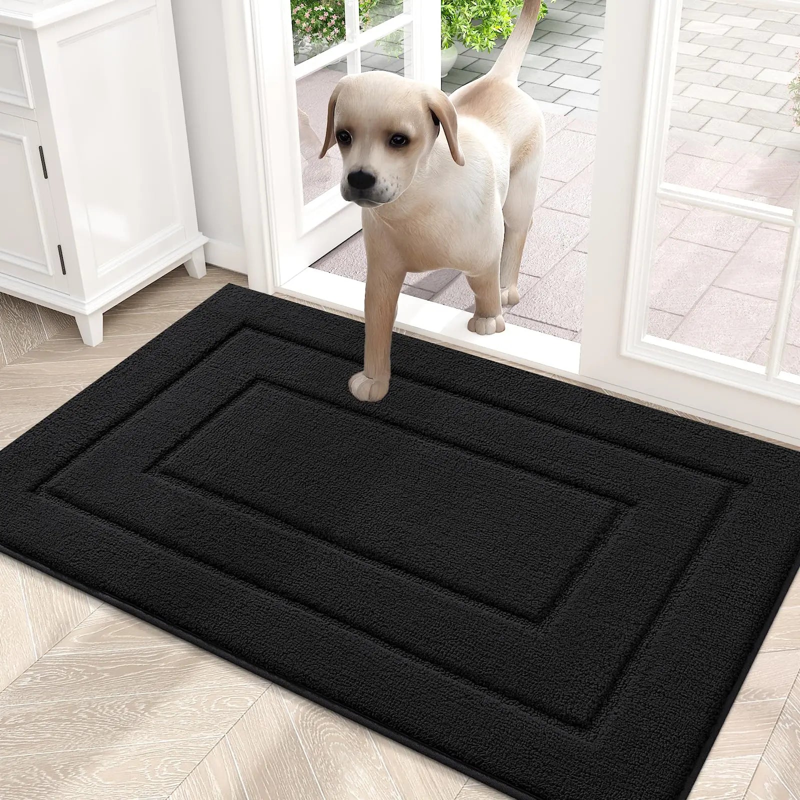 Saugfähige Flache Eingangsmatte für Innen – Waschbar, Schmutzabweisender Dicker Teppich für Haustür Kaufschwan® Schwarz 82x102cm