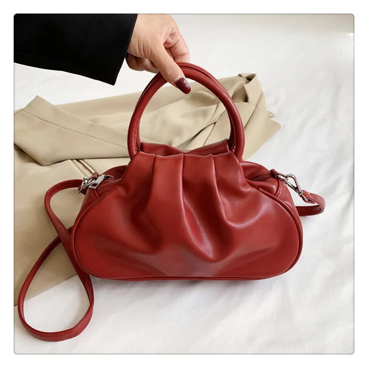 Retro Schultertasche mit Falten-Design – Mehrfarbige Damen Crossbody Handtasche & Elegante Top-Handle Bag