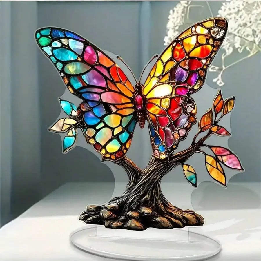 Farbige Glasdekoration Schmetterling und Baum des Lebens – Exklusive Valentinstag Deko für Zuhause und Büro Kaufschwan®