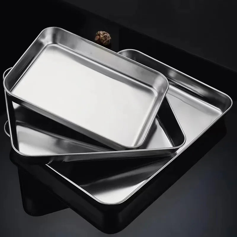 Rechteckiges Edelstahl-Serviertablett für Küche – Metall-Foodtray & Dinnerware-Teller für Wurst, Nudeln, Obst, Restaurant & Hotel Kaufschwan®