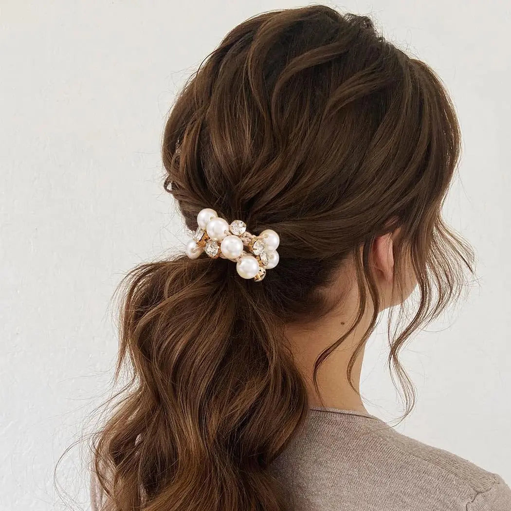 3 Stück Faux Perlen Haargummis mit Glitzer-Strass | Retro-Stil Scrunchies für Damen Kaufschwan®