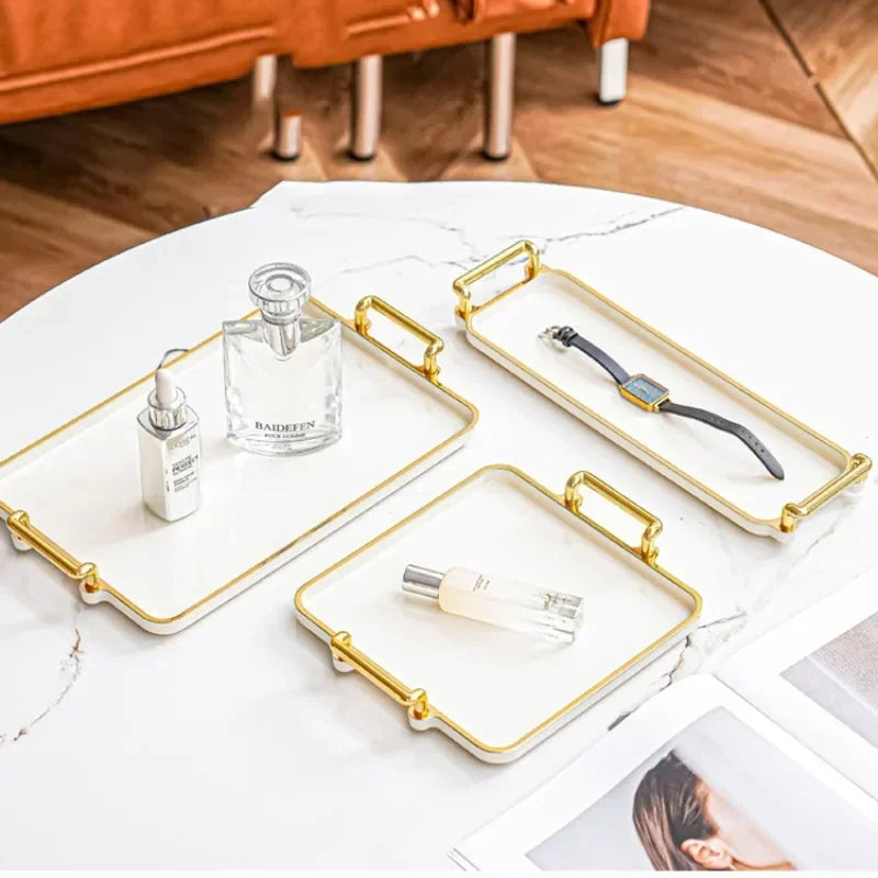 Rechteckiges Luxus-Tablett für Zuhause – Kosmetik- & Wasserbecher-Ablage für Wohnzimmer, Hotel & Apartment Kaufschwan®