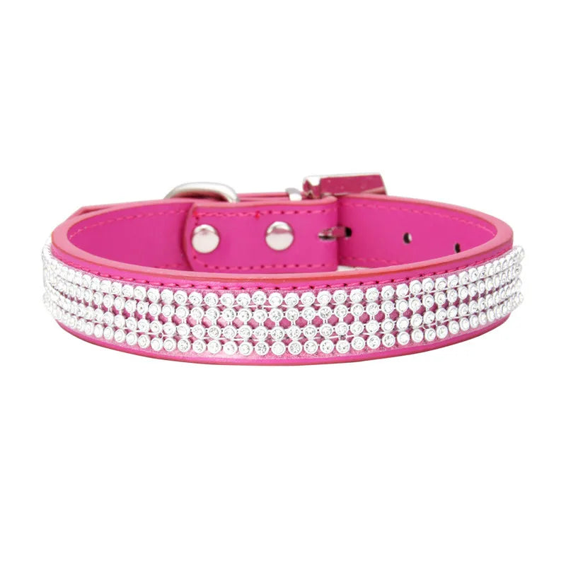 Wildleder Kristall Strass Hundehalsband Verstellbar Glitzer Halsband mit Zinklegierung Schnalle für Kleine Hunde Katzen Kaufschwan® Rosenrot XS 1.5X30cm