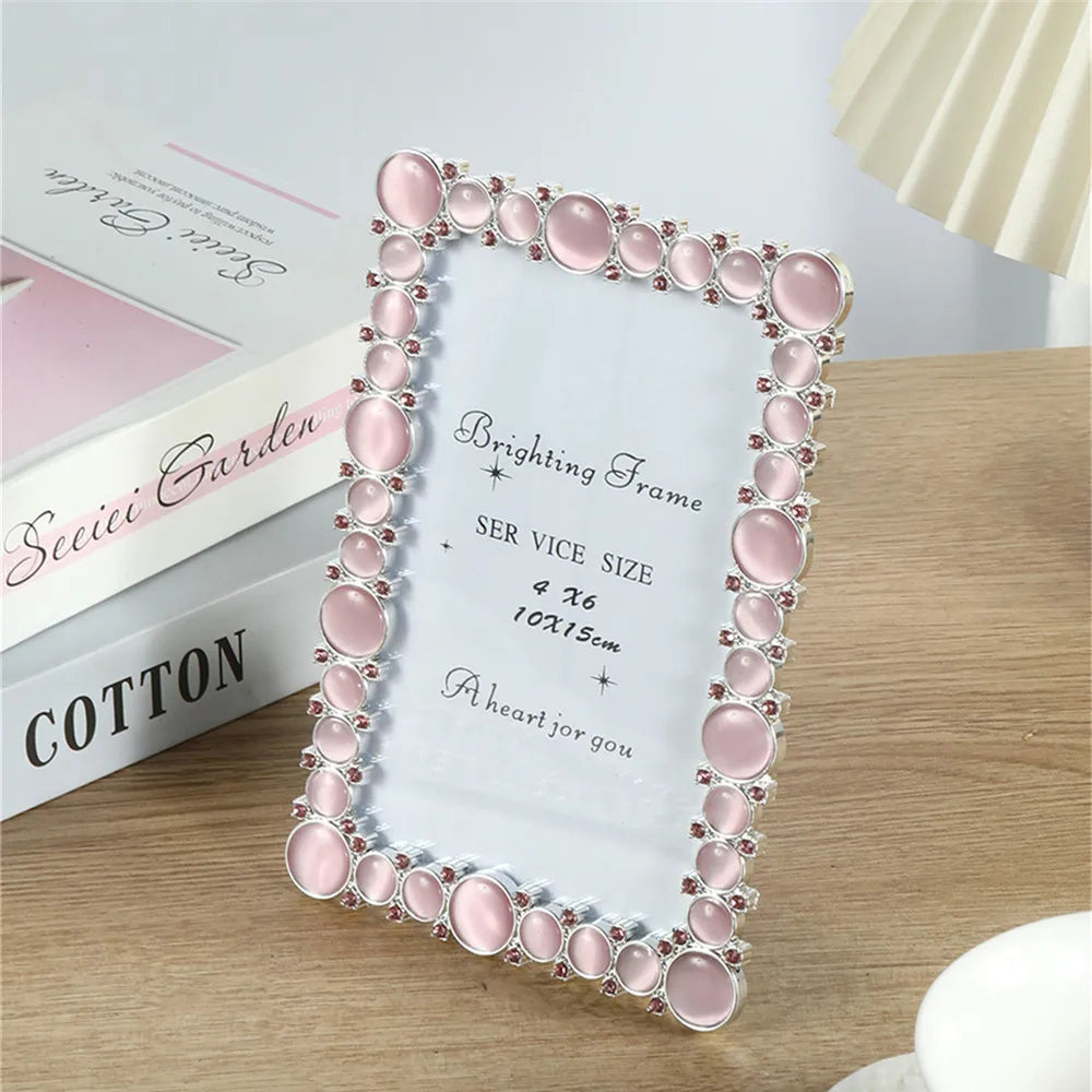 Rosa Bilderrahmen in Natürlicher Katzenaugen Steinoptik – Elegante Tischdekoration Kaufschwan®