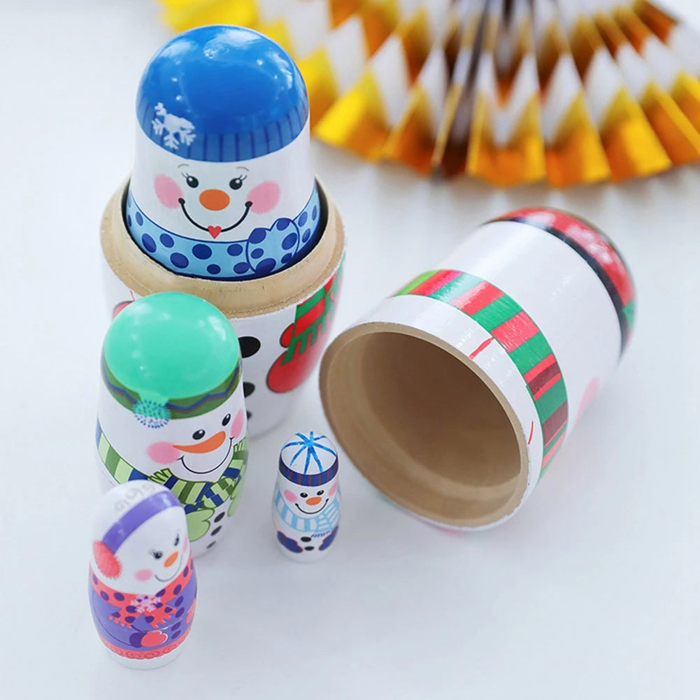 5 Stück Handbemalte Weihnachts-Matrjoschka – Holz-Nestpuppen Set | Niedliche Dekoration & Geschenk für Kinder