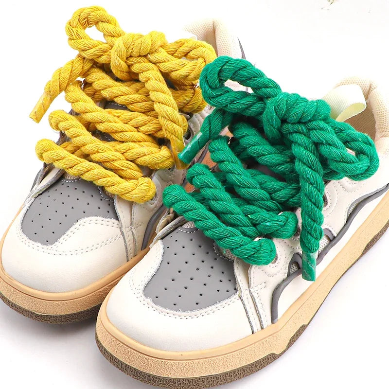 Runde Dicke Schnürsenkel – 1cm Baumwoll-Leinen Geflecht | Bunte Robuste Laces für Sneaker, Laufschuhe & Stiefel Kaufschwan®
