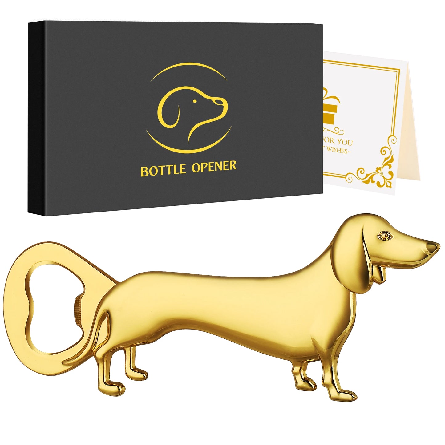 Dackel Flaschenöffner – Metall Hunde Design Geschenk für Männer Kaufschwan® Gold mit Box