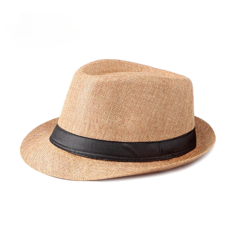 Jazz Fedora Hut – Strand Leinen Top Hat für Herren & Damen, Frühling & Sommer, Sonnenschutz Outdoor Kaufschwan® Khaki