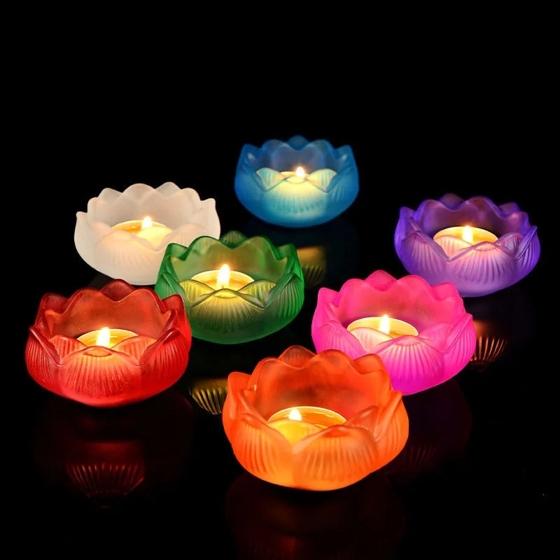 Bunter Glas Lotus Kerzenhalter – Buddhistischer Altar Butterlampenständer für Andacht & Wohndekoration Kaufschwan®