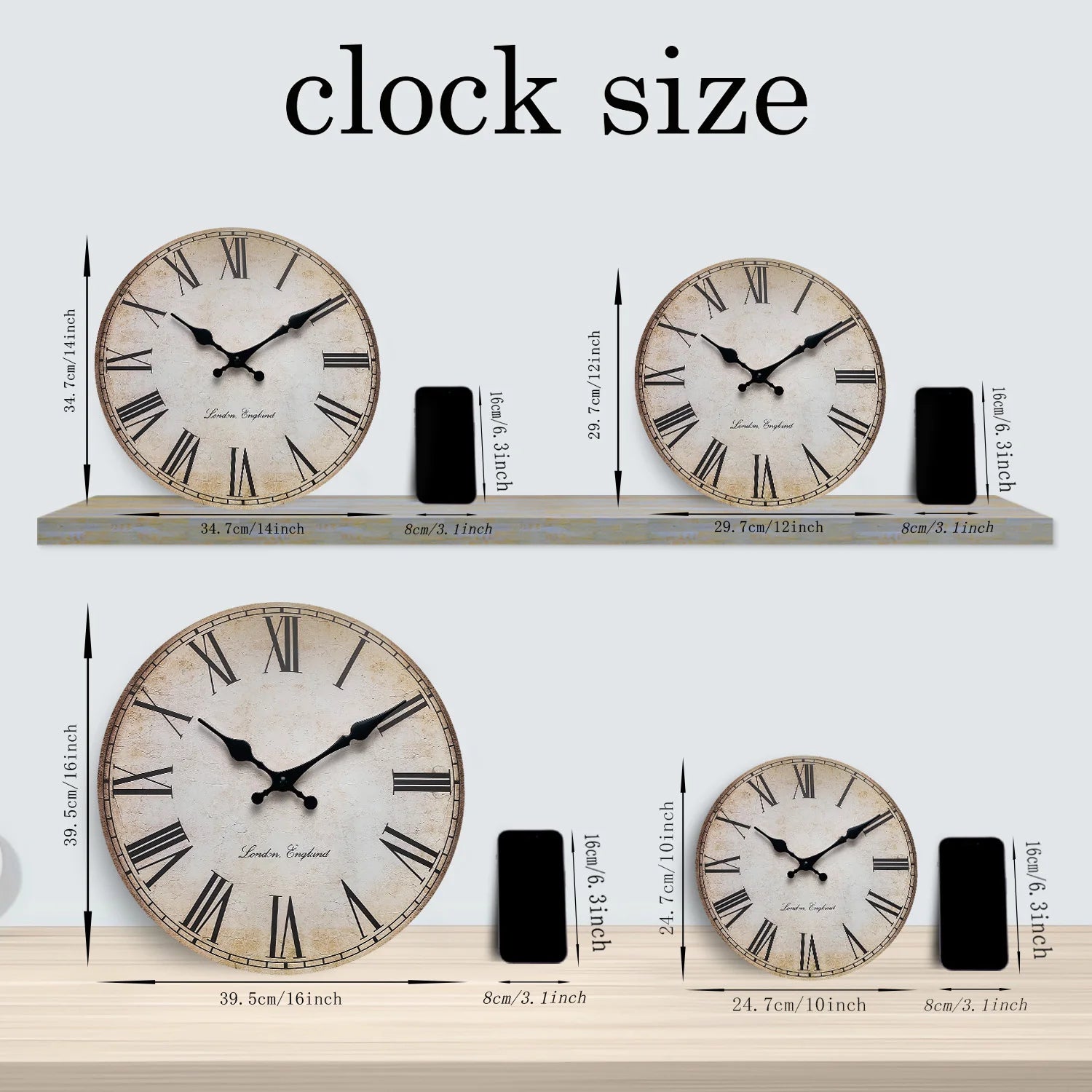 Retro Römische Zahlen Holz Wanduhr – Leise Quarz Vintage Deko Uhr Kaufschwan®