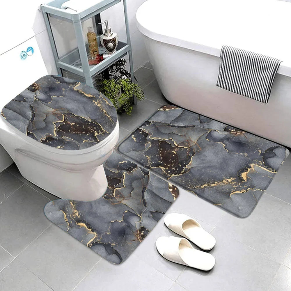 3-teiliges Badematten-Set Schwarz Marmor – Gold & Grau, Rutschfest, Geometrisches Design Kaufschwan® Abbildung 17 40X60CM