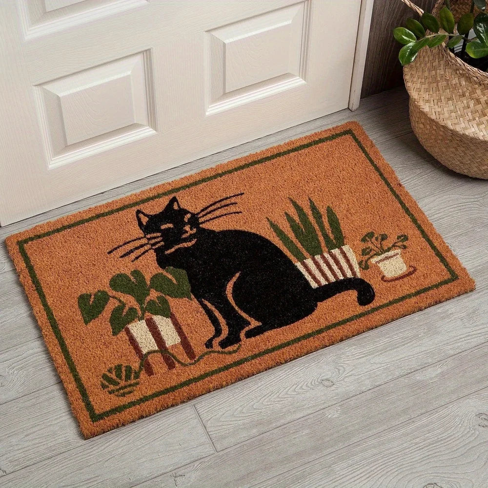 Schwarze Katze und Kakteen Rutschfeste Türmatte – Langlebig, Wasserdicht, Weich & Dekorativ für Eingangsbereich oder Badezimmer Kaufschwan® 80x120cm